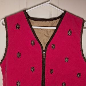 Unbranded Pink Corduroy Embroidered Turtle Vest Cotton With Pockets, Small/Med